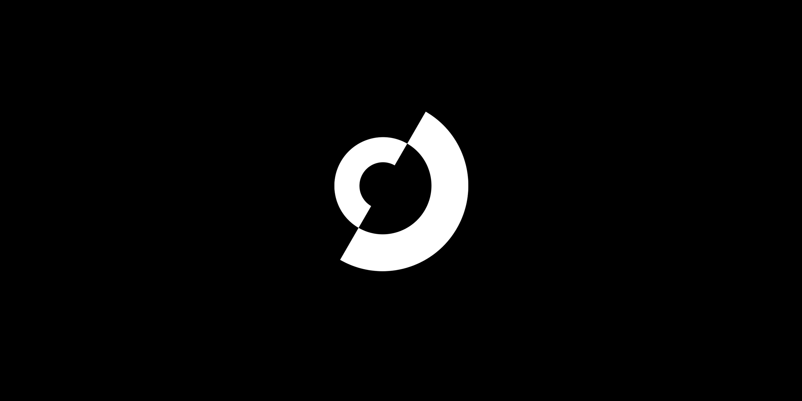 Circular mark split into two interlocking arcs